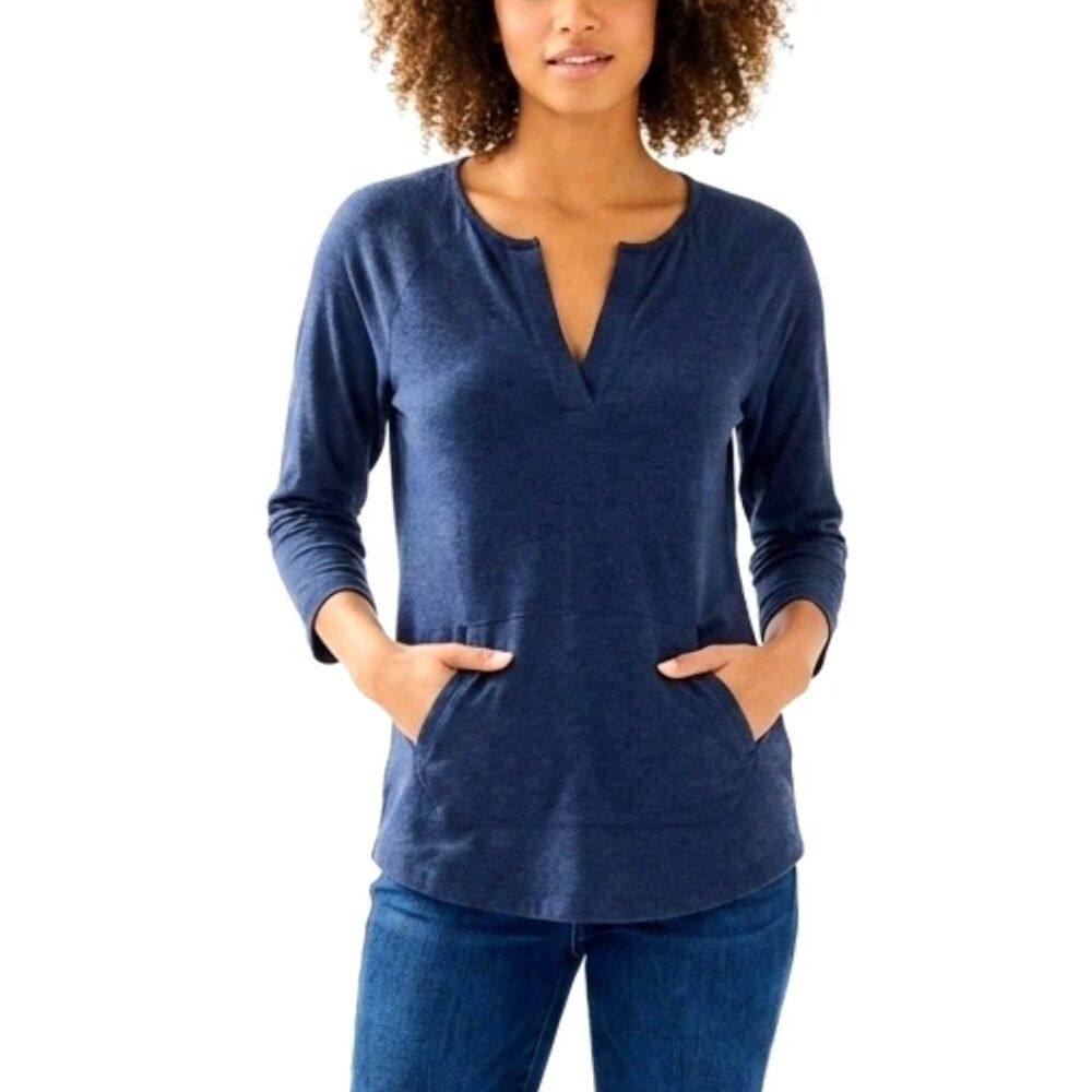 LILLY PULITZER Shirt Blue Jules Popover V-Neck UPF 50 Women XS